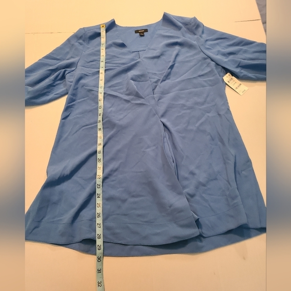 Alfani Cobalt Blue Tunic Pleated V-Neck Women's Long Sleeve Top NWT RV $79 Large - Picture 9 of 12